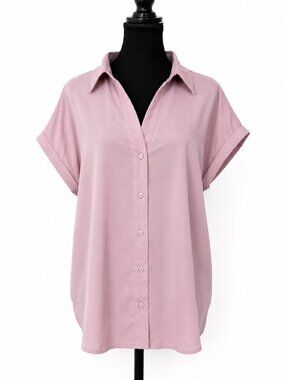 NWOT Light Pink Short Sleeve Button Front Women's Top - L